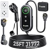 Level 2 EV Charger, 24Amp Adjustable, 25FT Cord, NEMA 14-30 &amp; 14-50P, J1772 | Dryer Outlet Plug, 8/10/12/16/24A Adjustable Current, 12H Time Delayed, Off-Peak Charging, IP65 Waterproof, J1772 EV/PHEVs