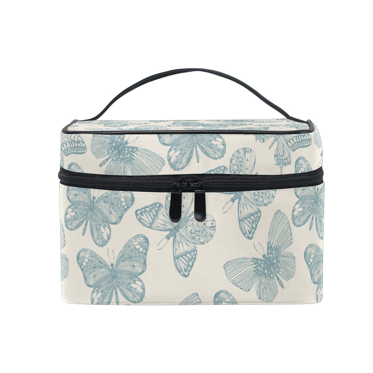 Makeup Bag, Butterfly Print Cosmetic Toiletry Storage Organiser Large Travel Handle Personalised Pouch with Compartments for Teenage Girl Women Lady