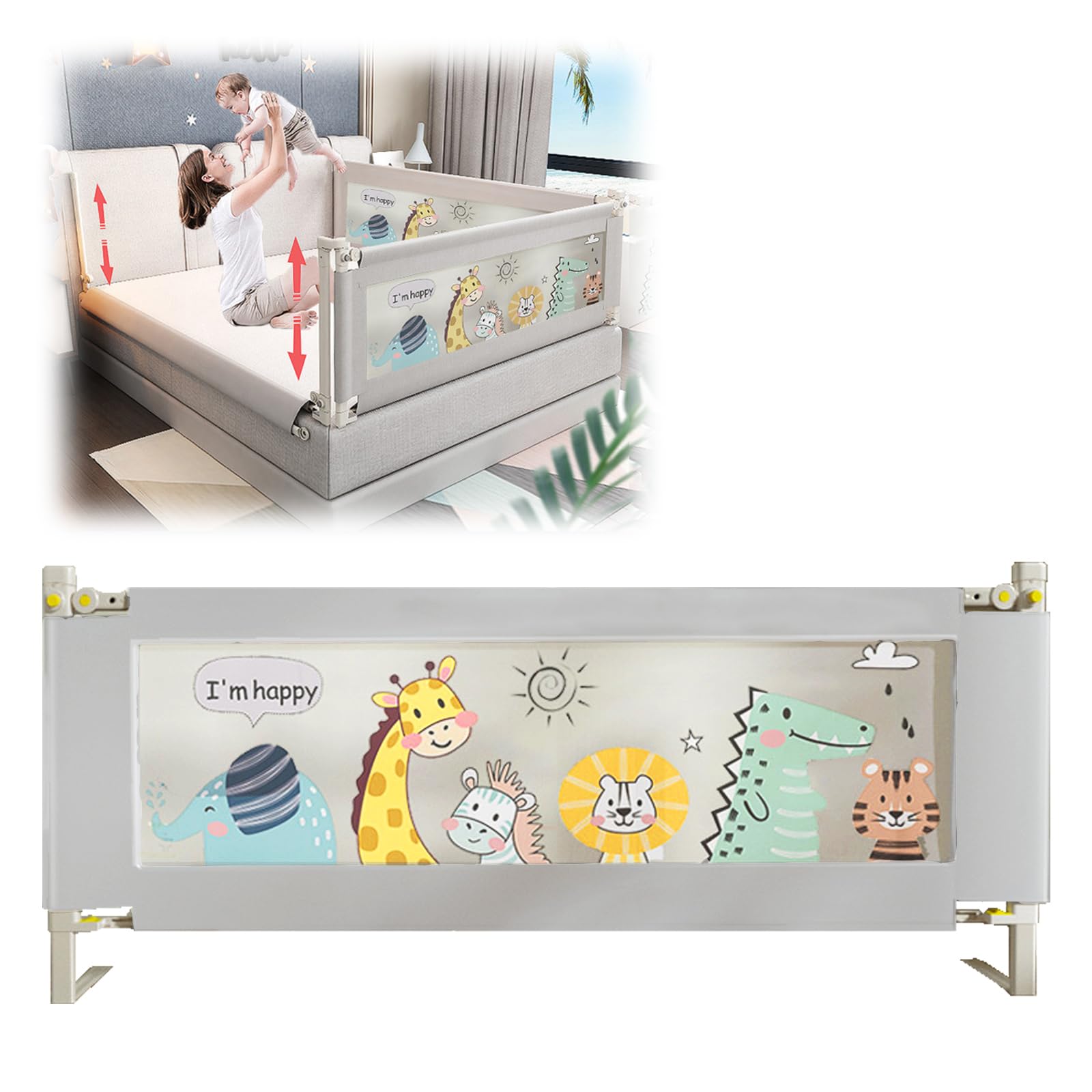 EAQ Toddlers Bed Rails Bed Guard for Single Bed Multi Gear Adjustable Height Seamless Press Guard rail Kids Great Fit Full-Size Queen & King Mattress (ZOO, 135cm)