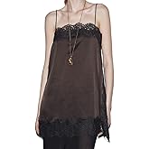 Women Y2k Satin Lace Trim Cami Tops Spaghetti Strap Square Neck Lace Patchwork Silk Camisole Tank Tops