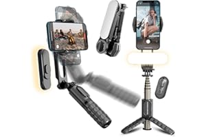 KOSCHEAL Gimbal Stabilizer for Smartphone,Selfie Stick for iPhone Tripod with Fill Light and Wireless Remote Control 1-Axis Phone Gimbal for Cell Phone Camera&Android to Vlogging on Tiktok & YouTube