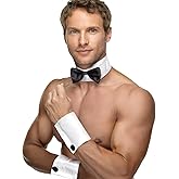 Collar Bow Tie & Cuff Set | Funny Waiter Outfit | Chippendale Costume | Skimpy Tuxedo Costume | Bow Tie and Cuff Set | White/Black | One Size