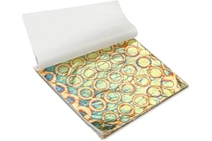 Sekonow Variegated Gold Leaf Sheets 50pcs, Colorful Imitation Gold Foil Sheets Paper Booklet for Art Craft Painting Gilding Decoration, 5.5" x 5.5", Circle
