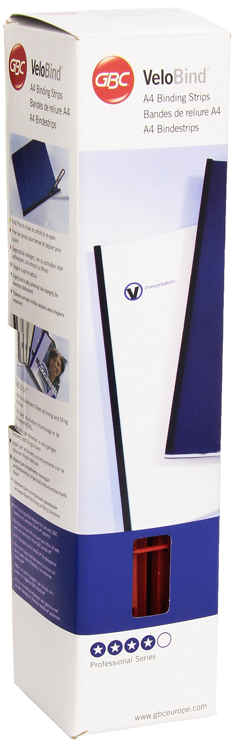 GBC VeloBind Binding Strips, 45 mm, 200 Pages, A4, Red, Pack of 25, 9741640