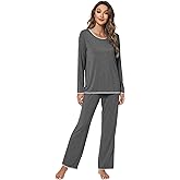 WiWi Women's Pajamas Set Soft Long Sleeve Tops and Pants Viscose from Bamboo Sleepwear Lightweight Pj Loungewear S-XXL