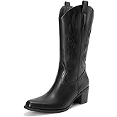 DREAM PAIRS Women's Square Toe Cowboy Mid Calf Western Boots