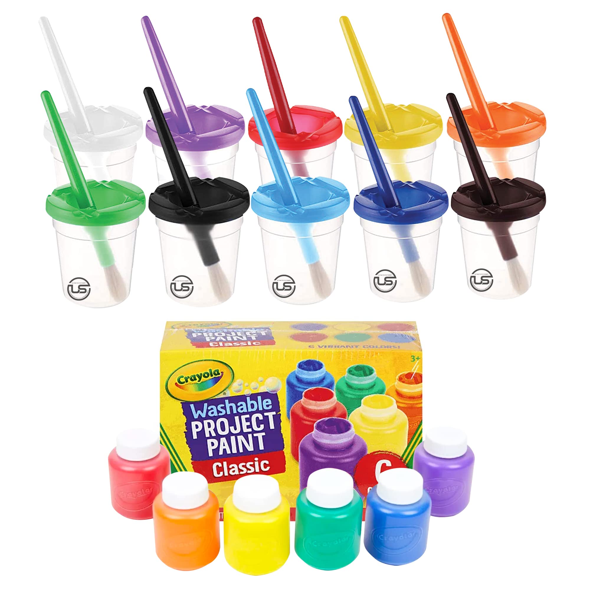 Kids Painting Set, Washable Paint for Kids with Paint Cups, Toddler Paintbrushes, Non Toxic Washable Finger Paints 2 Ounce Each, Toddler Painting Supplies