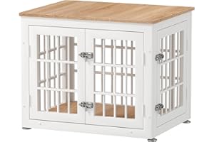 rehomerance 26 Inch Heavy Duty Dog Crate Furniture for Small Dogs, Decorative Pet House End Table, Wooden Cage Kennel Furniture Indoor, White and Natural