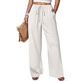 ANRABESS Women's Wide Leg Beach Pants Elastic Waist Lightweight Casual Flowy Palazzo Lounge Trousers with Pockets