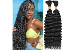 OKVOKV Human Braiding Hair for Boho Braids 110g 20 Inch Deep Water Wave Bulk Human Hair for Braiding No Weft 12A Wet and Wavy Curly Human Hair Extensions 2 Bundles/Pack Natural Color