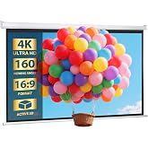 SUPER DEAL 100'' 16:9 HD Projection Screen Foldable Anti-Crease Portable Projector Movie Screen Manual Pull Down for Home Theater Presentation Education Outdoor Indoor Public Display, White