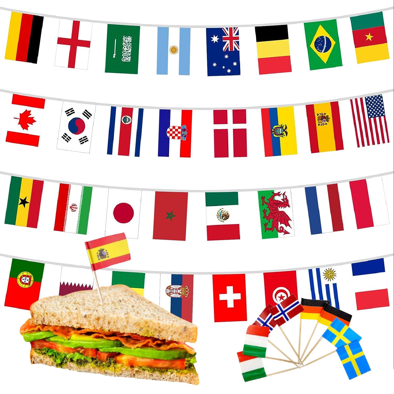 Set Decorations Bunting Garlands Nations Europe Restaurants Pub Tramezzini Sandwiches (Toothpicks and flags)