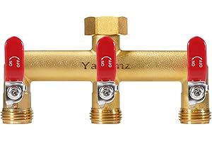 Yayamz Garden Hose Splitter, 3/4” Rust and Freeze Resistant Outdoor Hose Manifold with 3 Red Extra Long Handles Faucet Adapter-Heavy Duty Brass 3-Way Valve