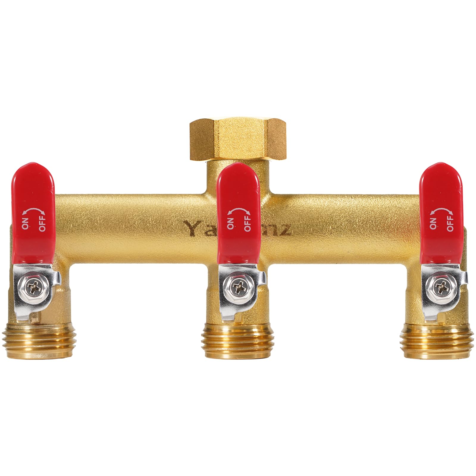 Photo 1 of Yayamz Garden Hose Splitter, 3/4” Rust and Freeze Resistant Outdoor Hose Manifold with 3 Red Extra Long Handles Faucet Adapter-Heavy Duty Brass 3-Way Valve