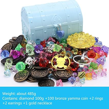 Thboxes Children Girls Multicolor Plastic Simulation Large Pirate Treasure Chest Treasure Map Toy Macaron Chest (Round Cover Blue) Suit 14x11x10cm