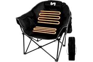 Slsy Oversized Heated Camping Chair Heats Back and Seat, Heated Portable Camp Chair with 3 Heat Levels, Heavy Duty Heated Moon Chair for Lawn, Outdoor, Picnic, Lounge Patio (Jet Black)