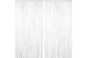 YEURFONTASY White Tinsel Backdrop Foil Fringe Curtains - 2 Packs Door Streamers Backdrop for Birthday Door Decorations, Party Supplies for Bachelorette, Graduation, Christmas, Disco Decor