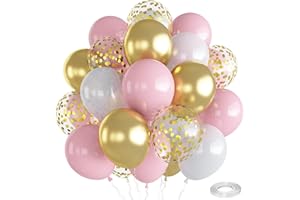 TOGVU Balloons Pink White Gold, 12 Inch Pastel Pink Pearl White Metallic Chrome Gold Confetti Latex Balloons, Baby Pink Gold Party Balloons Set for Girls Baby Shower Birthday Princess Party Decorations