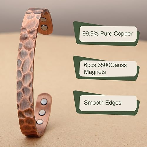 MagEnergy Copper Bracelet for Men and Women, Magnetic Hammered Pure Copper  Bangle with 3500 Gauss