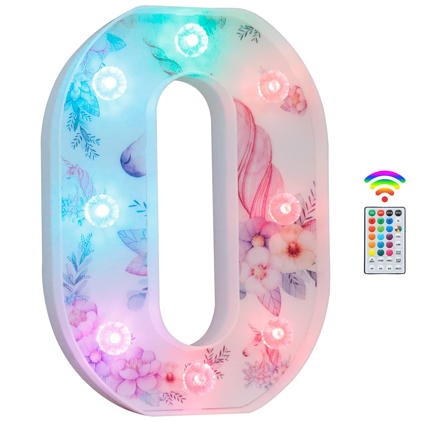 Unicorn Light Up Letters, LED Letter Lights 18 Color Changing Diamond Alphabet Sign Unicorn Gifts for Girls Women Party Birthday Decorations Remote Night Light Christmas Valentine Wall Table Decor - O