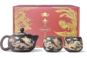 Hand-Made Dragon and Phoenix Color-Changing Purple Clay Teapot Zisha Tea Pot Chinese Kung Fu Tea Set Tea Lover‘s Gift (with 2