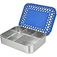 LunchBots Large Cinco Stainless Steel Lunch Container - Five Section Design Holds a Variety of Foods - Metal Bento Box - Dishwasher Safe - Stainless Lid - Blue Dots