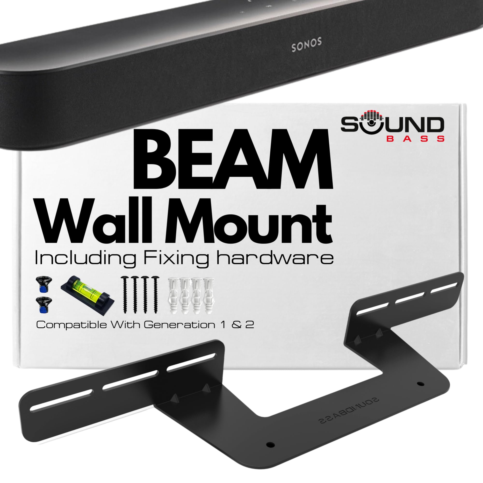 Sound Bass Soundbar Mount for Sonos Beam Compatible with Generation 1 & 2 Sonos Beam Sound Bar Includes All Necessary Mounting Hardware, Mounts Bracket, Black