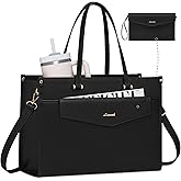 LOVEVOOK Laptop Tote Bag for Women, 15.6 inch 2-in-1 Professional Work Bag Business Briefcase with Clutch Purse, Waterproof Leather Computer Handbag for Teacher Office Travel