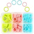 LUNARM 180 Pieces Knit Stitch Markers, Knitting Random Colored Stitch Markers Rings(S/M/L), Crochet Locking Knitting Stitch Counter Needle Clip with Storage Box