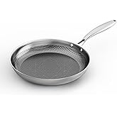 COOKING KING 8-Inch Stainless Steel Pan, Hybrid Nonstick Frying Pan, Skillet, 3-Ply Clad Cookware, Even Heat Distribution, Dishwasher & Oven Safe, with Stay-Cool Handle, Induction Compatible