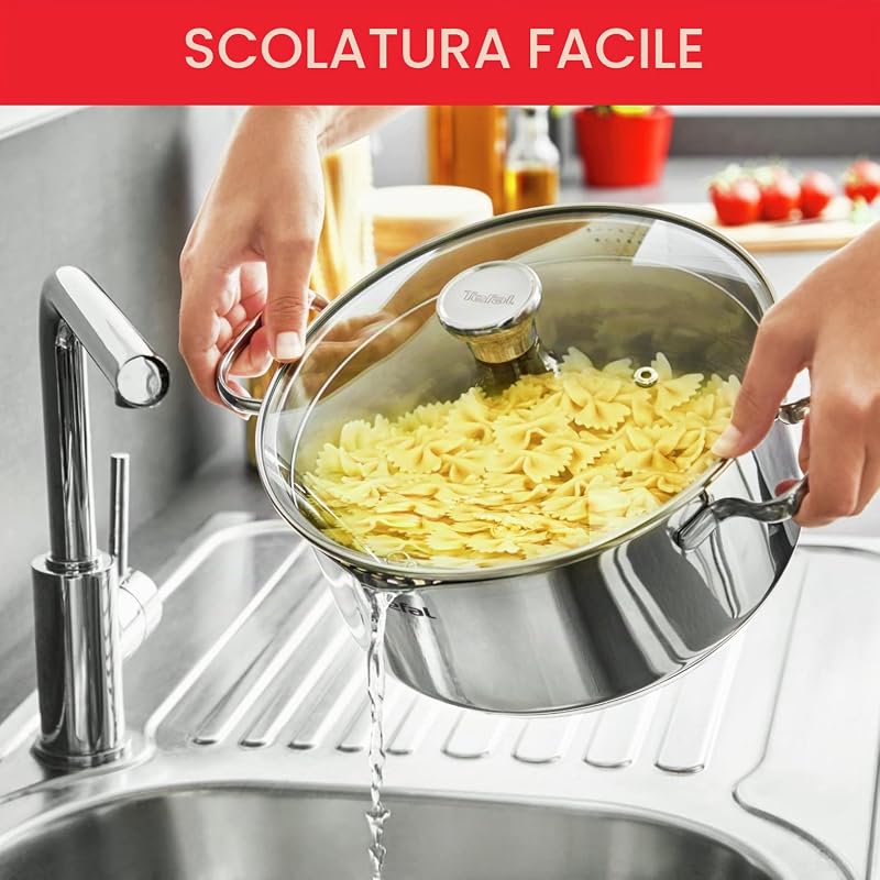Utensili da cucina 6 pezzi, casseruola 16 cm, Pentole 20/24 cm, Coperchi in vetro, induzione, Acciaio inossidabile 18/10, Garanzia 10 anni, Base 3 strati, Duetto On A705S636