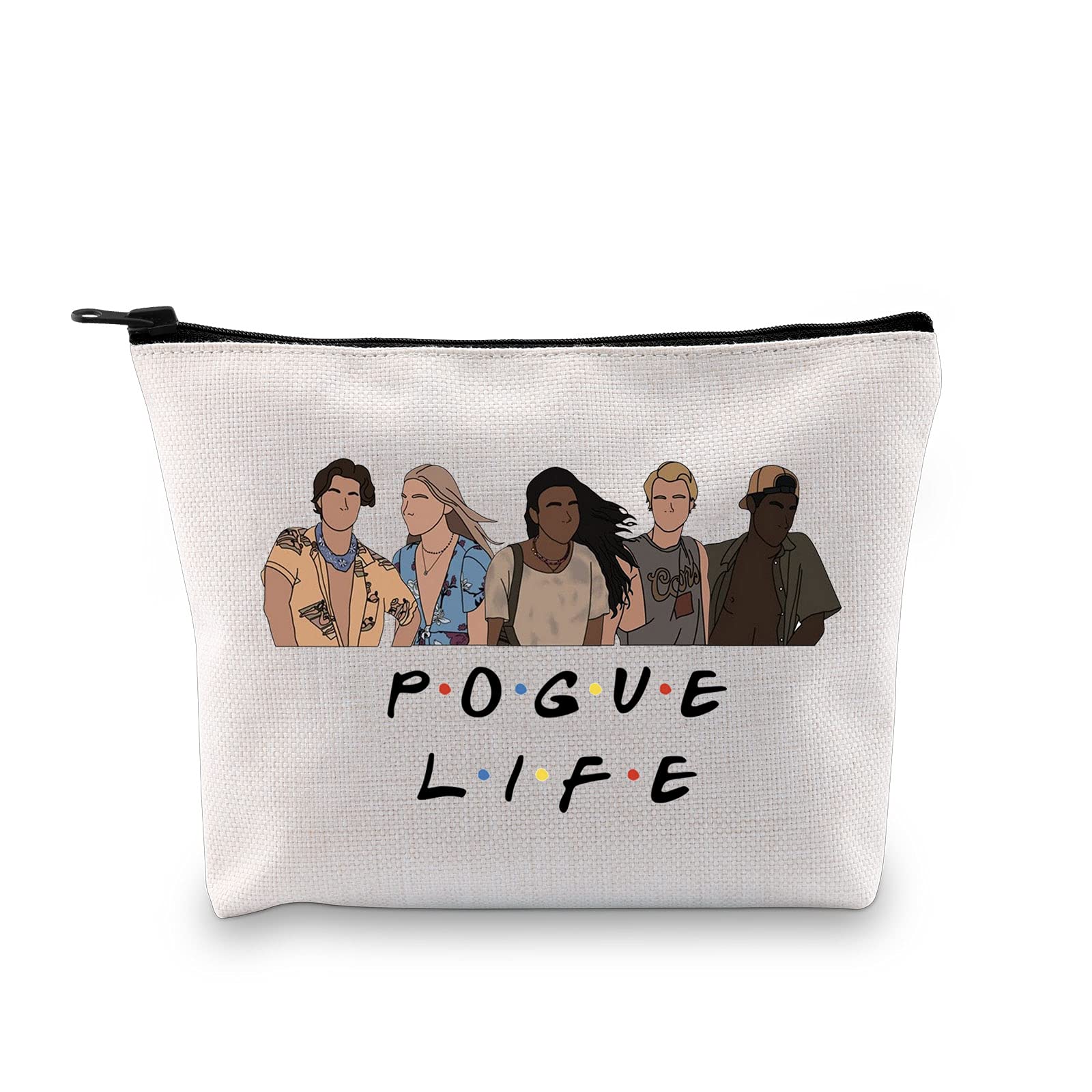 Outer Pogue Life Banks Zipper Pouch OBX North Carolina Friends John B JJ Pope Kiara Makeup Bag for Women (Beige)