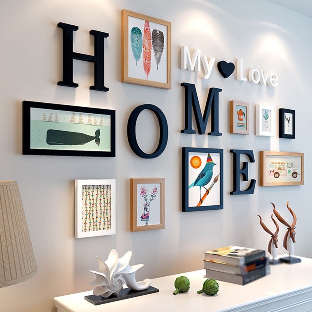 Frame Wood Photo Wall, Creative Modern Simple Living Room Restaurant Club Photo Frame Hanging