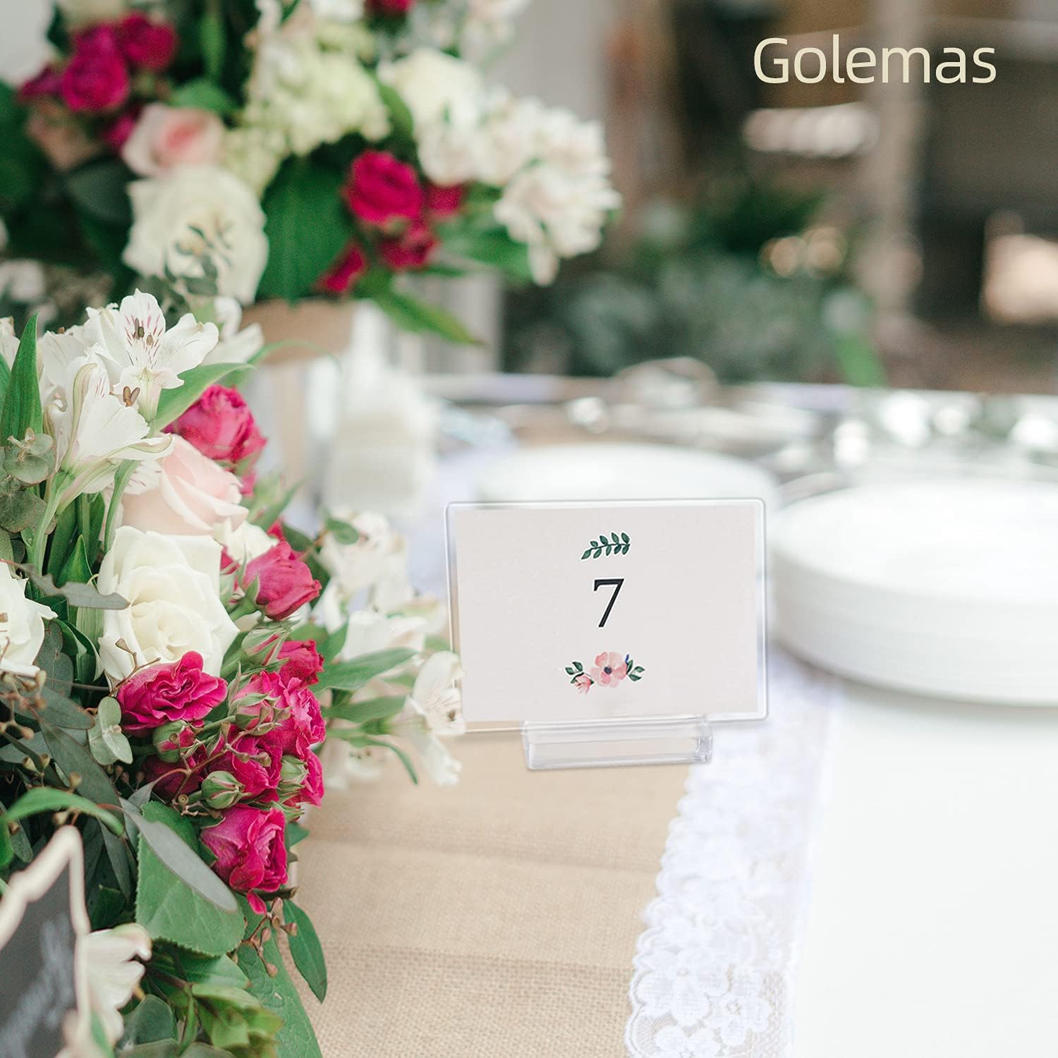 Golemas Clear Acrylic Sign Stand, Table Numbers Base Stand with Polished Edges, Wedding Sign Holders for Display, Place Card Slot Stand for Wedding/Meeting/Buffet/Restaurant/Trade Show. (Clear, 10packs) : Office Products