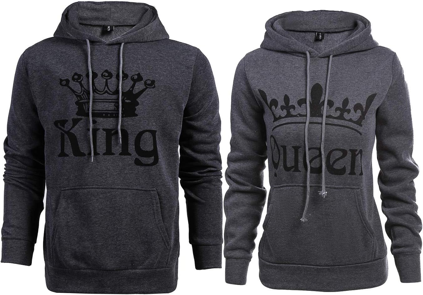 Stephaee Couple Hoodies King Queen Matching Couple Crown Pullover Hoodie Sweatshirts