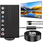 2025 Upgraded 1800+ Miles Digital HDTV Antenna Indoor/Outdoor with Amplifier Signal Booster, 360° Long Range Reception for 4K 8K 1080p All TVs - Thick Coaxial Cable Supports Smart & Older TVs
