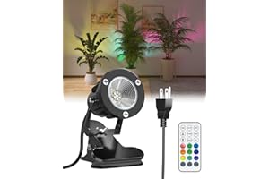 TobeBright 6W RGB LED Spot Light Clip On with Remote Control, Plug in Spotlight Indoor and Outdoor IP65 Water Resistant with 1.78m Cord, 15 RGB Colors + Warm White 3000K