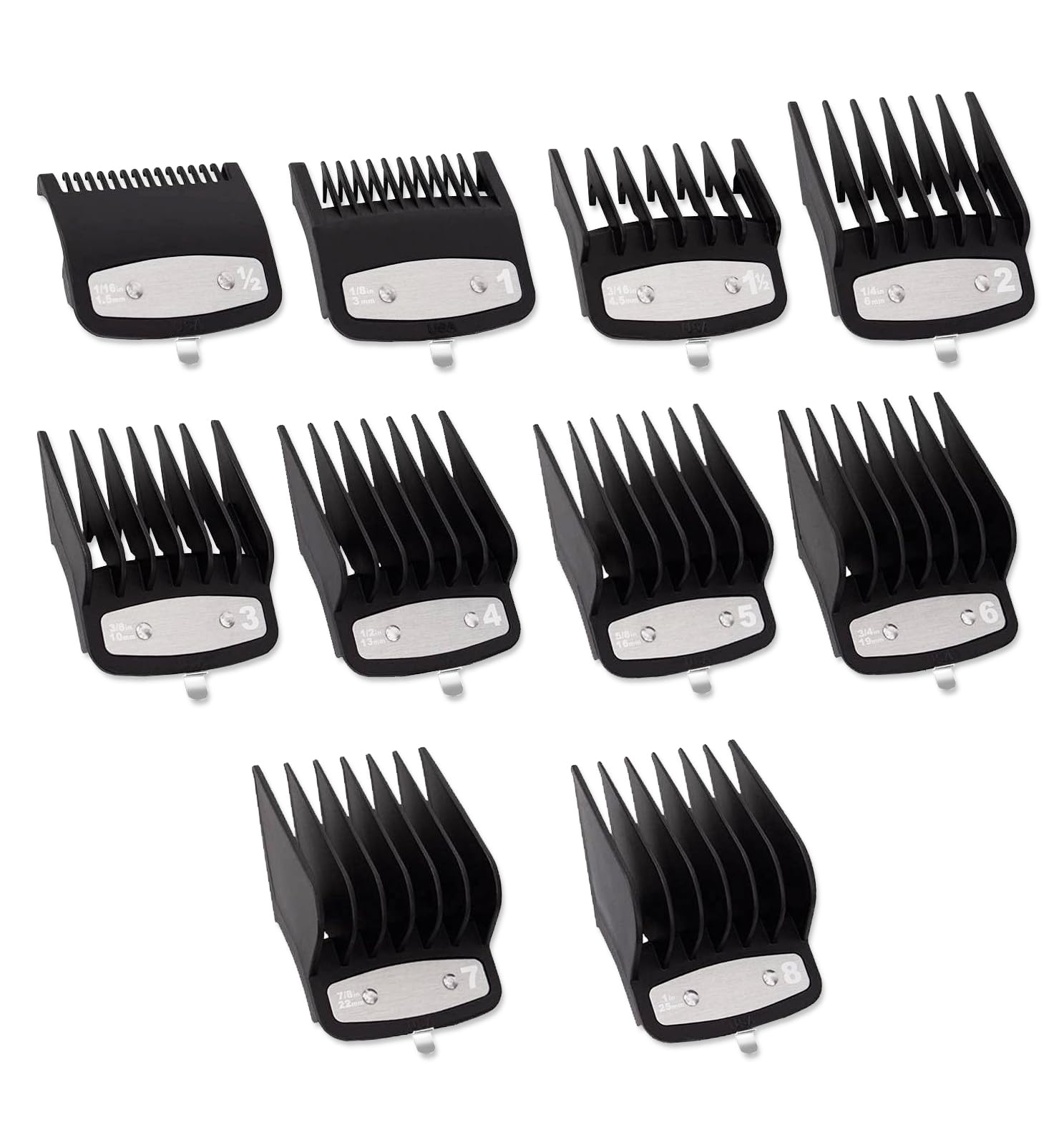 Photo 1 of 10-Piece Clipper Guard Set, Black Professional Clipper Guard Set Compatible with Most Wahl Clippers (1.5-25mm), Premium Close Cut to 1-Inch,Black