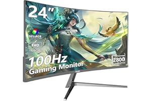 DJiEX 24 inch Curved Monitor FHD 1920x1080p 100Hz Refresh Rate 16:9 Aspect Ratio Ergonomic Tilt Home Office Gaming Monitor Sync Visual Experience for Work & Play Support Wall Mount Install