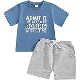 wdehow Toddler Baby Boy Summer Clothes Set Letter Print Crew Neck Short Sleeve T-Shirts Elastic Waist Shorts 2Pcs Outfits