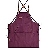Aoomzoon Canvas Aprons for Men Chef Apron, Work Apron with Large Pockets - 16oz Heavy Duty Cross Back, BBQ, Cooking