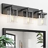 Danshinro Bathroom Lighting Fixtures Over Mirror, Square Design & Rectangle Large Backplate, 3 Lights Morden Vanity Lighting 