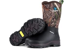 Trudave Rubber Boots for Men with Steel Shank, Waterproof Mid Calf Mens Rain Boots, 5.5mm Neoprene Insulated Mud Work Boots for Garden, Size 6-13