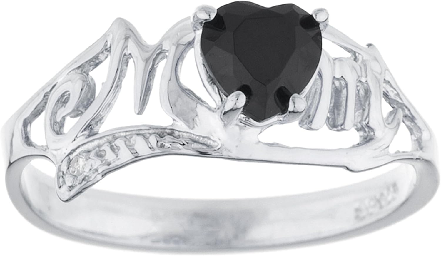 Amazon Com Elizabeth Jewelry Genuine Black Onyx Diamond Heart Mom Ring 925 Sterling Silver Rhodium Finish Jewelry