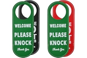 Hoxfly 2 Pcs Double Sided Door Signs, 8.5x21.5cm PU Leather Door Hanger Signs, Please Do Not Disturb and Welcome Please Knock