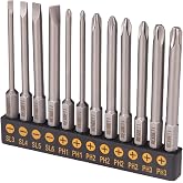 Bates- Slotted Phillips Screwdriver Bit Set with Holder, 3 Inch, 12 pcs, 1/4 Hex, Magnetic Drill Bit Set
