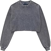 Hixiaohe Womens Cropped Sweatshirts Vintage Long Sleeve Pullover Tops Acid Wash Sweatshirt Hoodies for Women Workout Crop Top