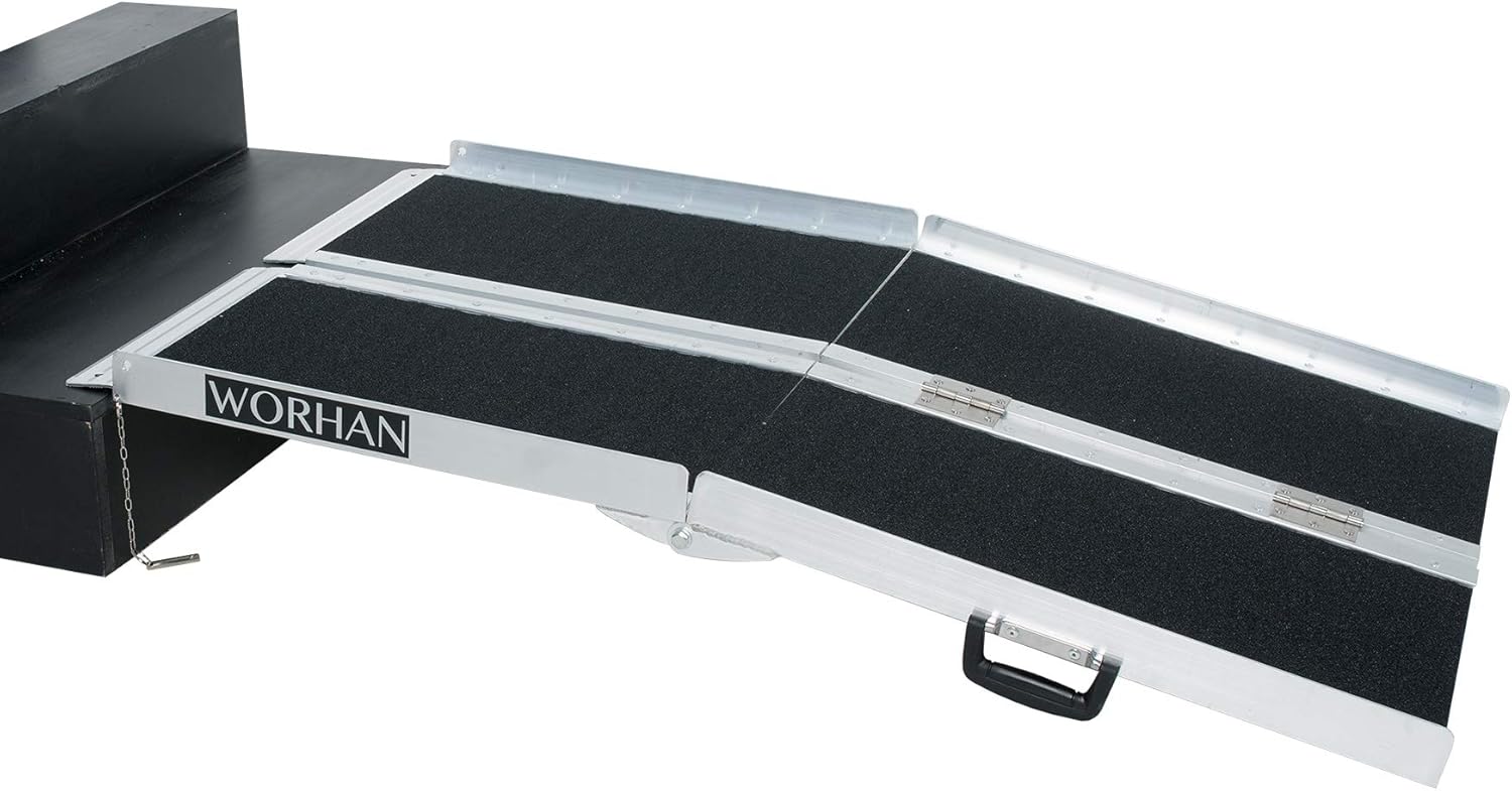 WORHAN® 1.22m Rampa Plegable Carga Silla de Ruedas Discapacitado Movilidad Aluminio Modelo de Alta Adherencia R4J