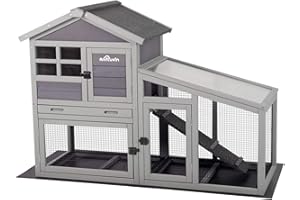 Aivituvin Rabbit Hutch Outdoor Chickecn Coop Indoor Bunny Cage with Pull Out Tray,Upgrade Version,Removable Bottom Wire Mesh 53.4" L x 23.6" W x 38.1" H