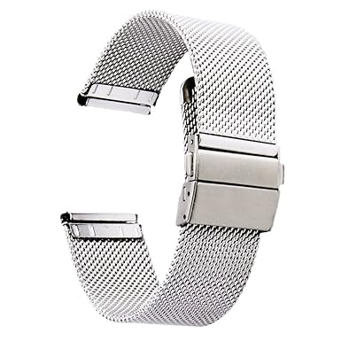 ZHUGE Unisex Mesh Edelstahl Uhrenarmband Doppel-Druckknopf Schnalle Mailänder Metallarmband